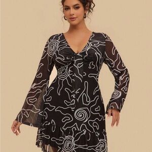 Black and White Sheer Long Sleeve Dress